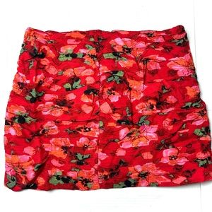 H&M Women’s 12 Mini Floral Skirt Scrunched‎ Zip Red Colorful Lined Boho